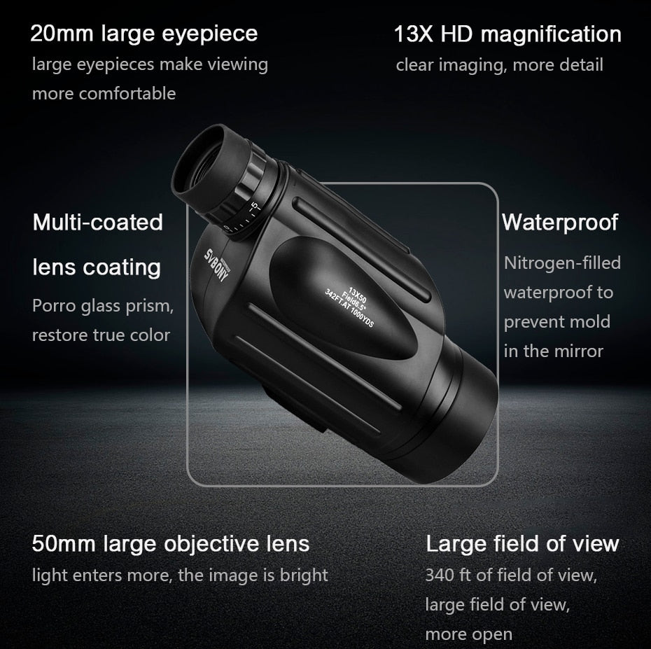 Svbony Monocular 13x50 SV49 High Power Binoculars Waterproof Telescope for Hiking Hunting Camping BirdWatching Tourism