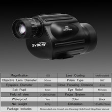 Load image into Gallery viewer, Svbony Monocular 13x50 SV49 High Power Binoculars Waterproof Telescope for Hiking Hunting Camping BirdWatching Tourism